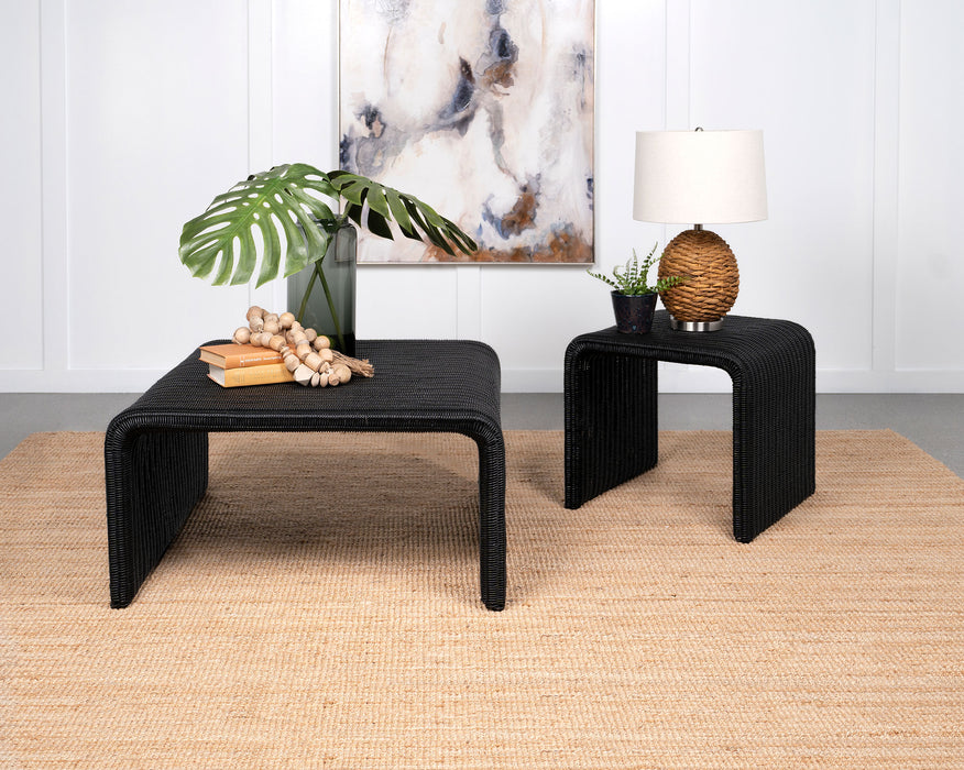 Cahya Woven Rattan Square End Table Black