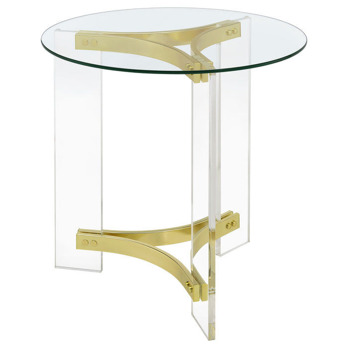 Janessa Round Glass Top Acrylic Leg End Table Matte Brass