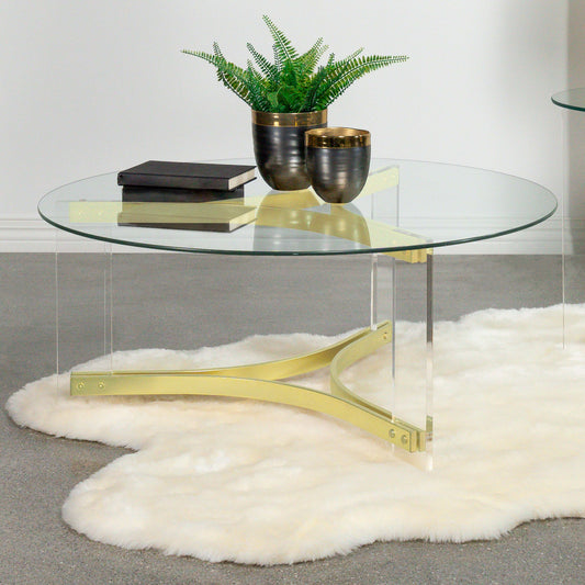 Janessa Round Glass Top Acrylic Leg Coffee Table Matte Brass