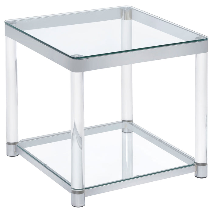 Anne Square Glass Top Acrylic Leg Side End Table Chrome