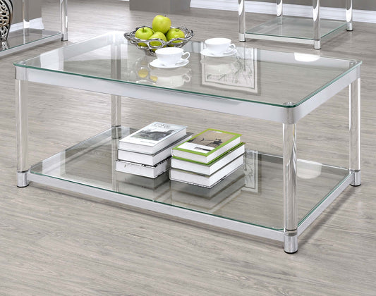 Anne Rectangular Glass Top Acrylic Leg Coffee Table Chrome