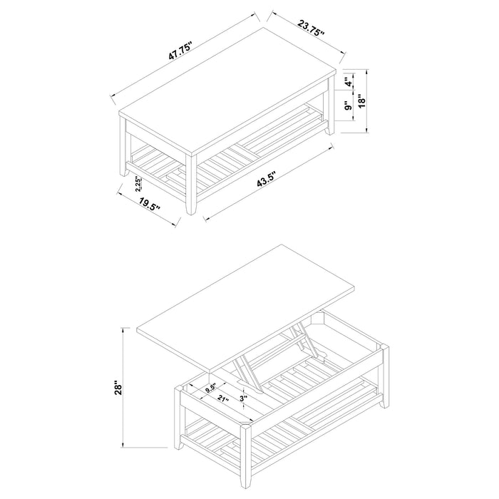 Cliffview Rectangular Wood Lift Top Coffee Table Grey