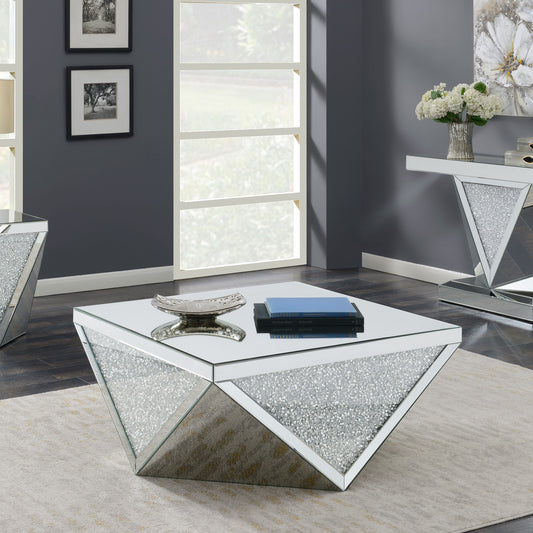 Amore Square Mirrored Acrylic Crystal Coffee Table Silver