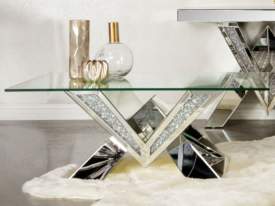 Taffeta Glass Top Mirrored Acrylic Coffee Table Silver