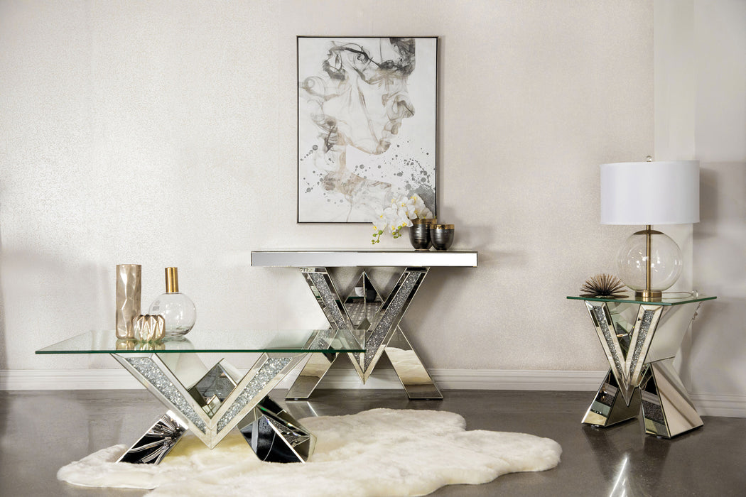 Taffeta Glass Top Mirrored Acrylic End Table Silver