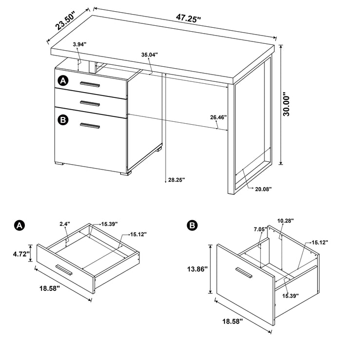 Brennan 47-inch 3-drawer Office Computer Desk Weathered Grey