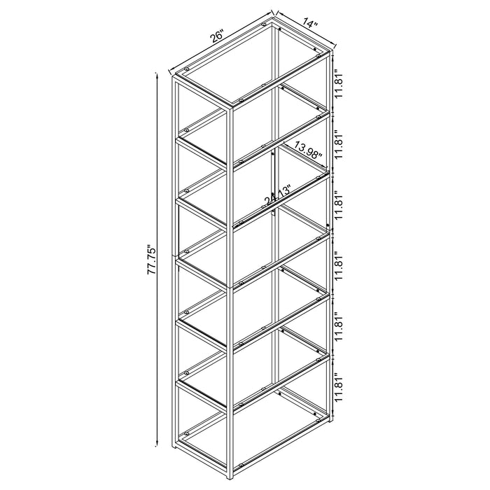 Kate 78-inch 5-shelf Glass Bookshelf Black Nickel