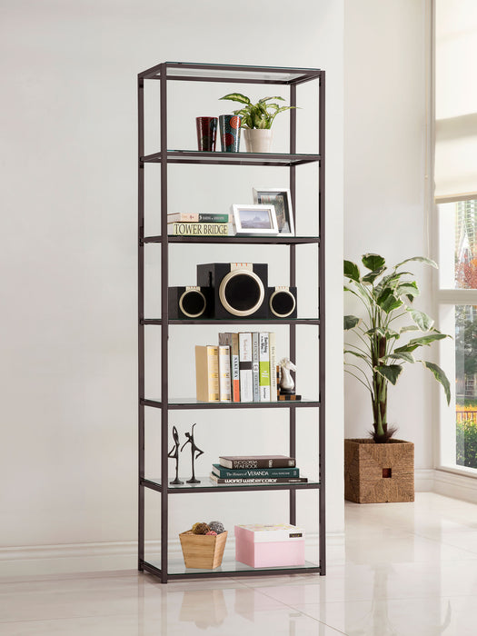 Kate 78-inch 5-shelf Glass Bookshelf Black Nickel