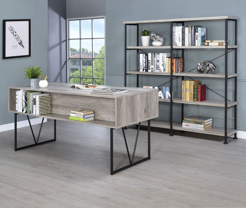 Analiese 63-inch 4-shelf Double Bookshelf Grey Driftwood