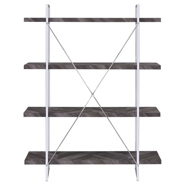 Grimma 63-inch 4-shelf Bookshelf Rustic Grey and Chrome