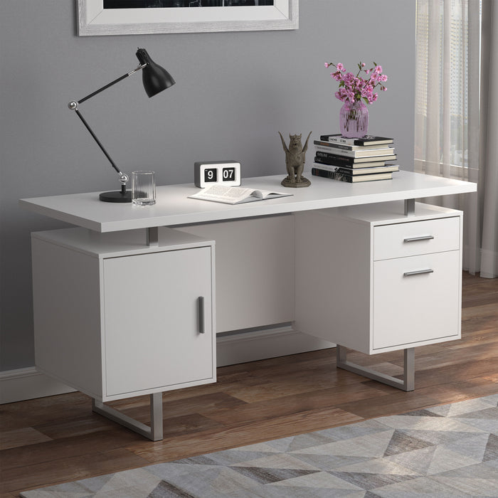 Lawtey 60-inch 2-drawer Computer Desk White High Gloss