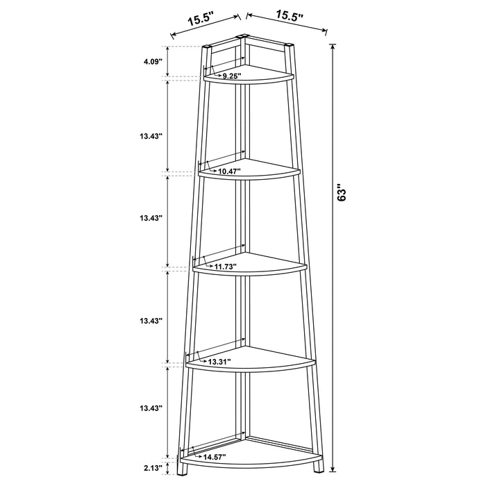 Jacksonville 63-inch 5-shelf Bookshelf Black and Aged Walnut