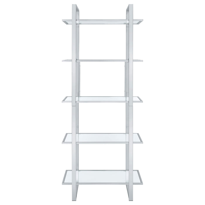 Hartford 79-inch 5-shelf Glass Bookshelf Chrome