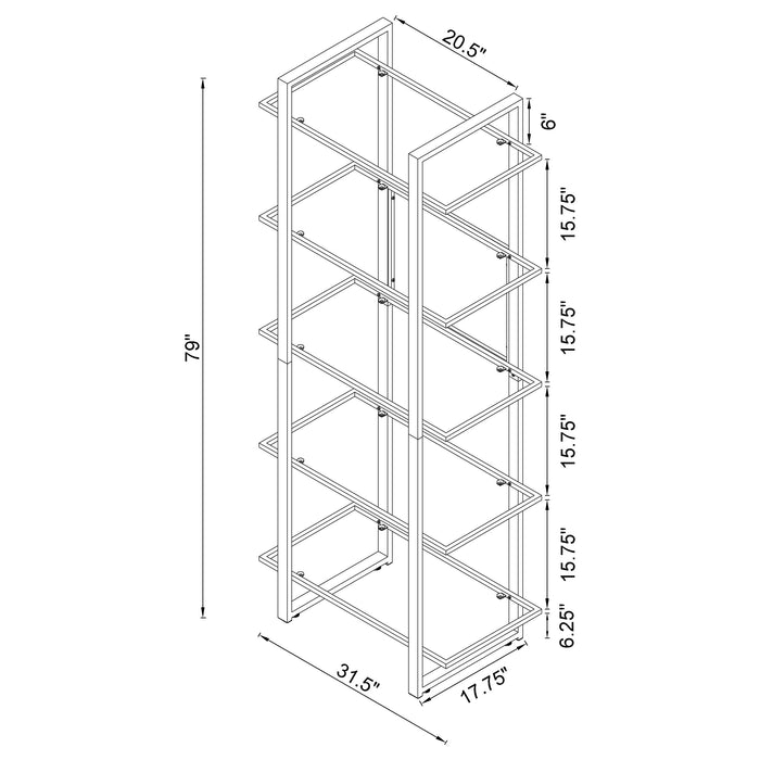 Hartford 79-inch 5-shelf Glass Bookshelf Chrome