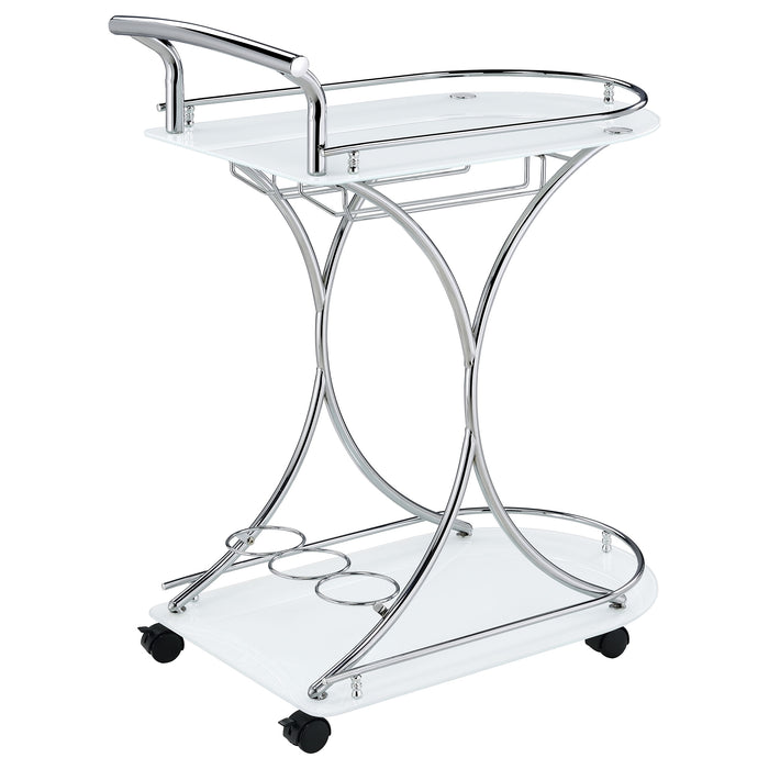 Elfman 2-tier Glass Shelf Metal Bar Cart White and Chrome