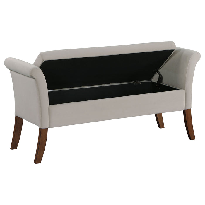 Farrah Velvet Upholstered Rolled Arm Storage Bench Beige