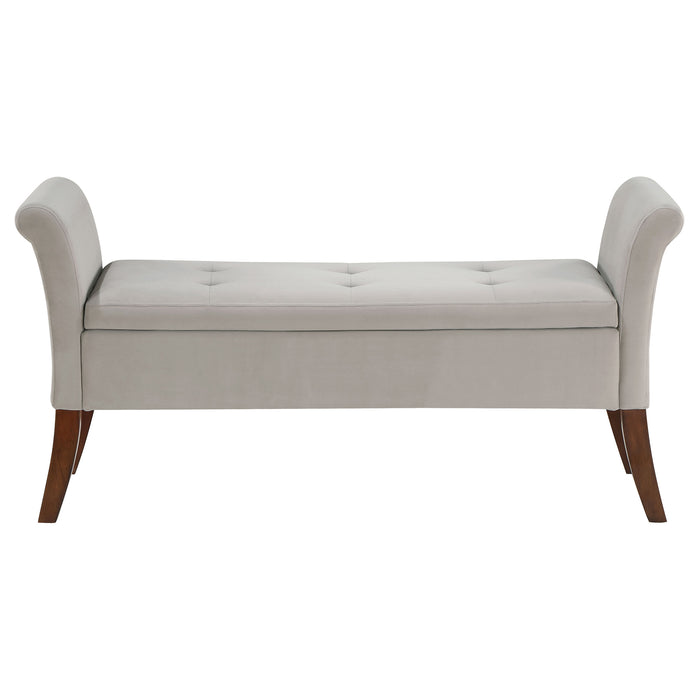 Farrah Velvet Upholstered Rolled Arm Storage Bench Beige