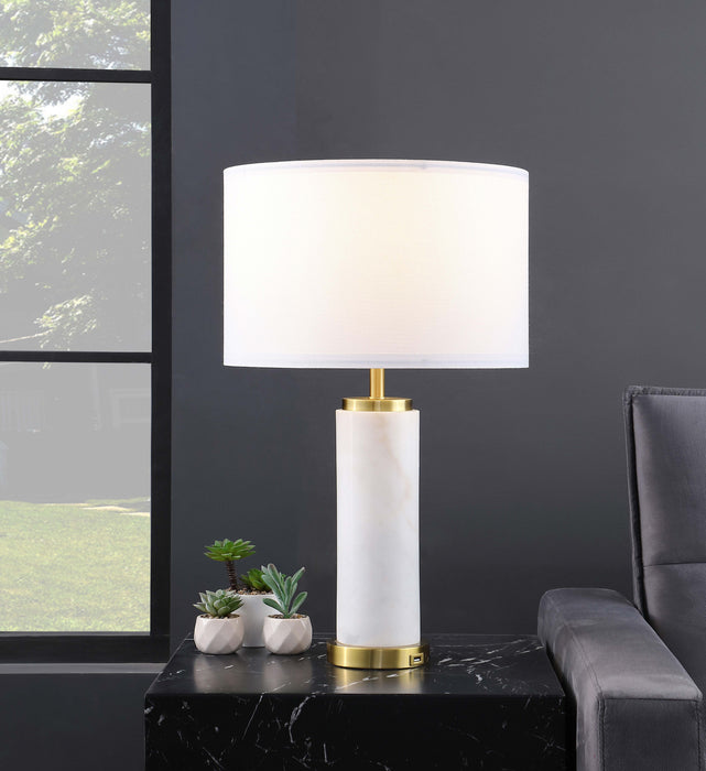 Lucius 25-inch Drum Shade Marble Body Table Lamp White