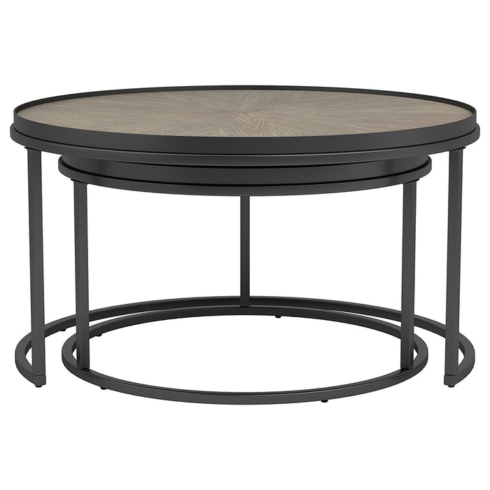 Rodrigo 2-piece Round Wood Nesting Table Set Weathered Elm