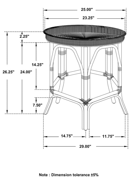 Antonio Round Rattan Tray Top Accent Side Table Black