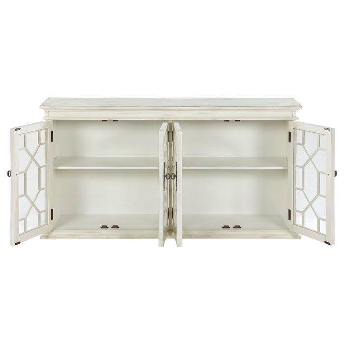 Kiara 4-door Wood Lattice Storage Accent Cabinet White