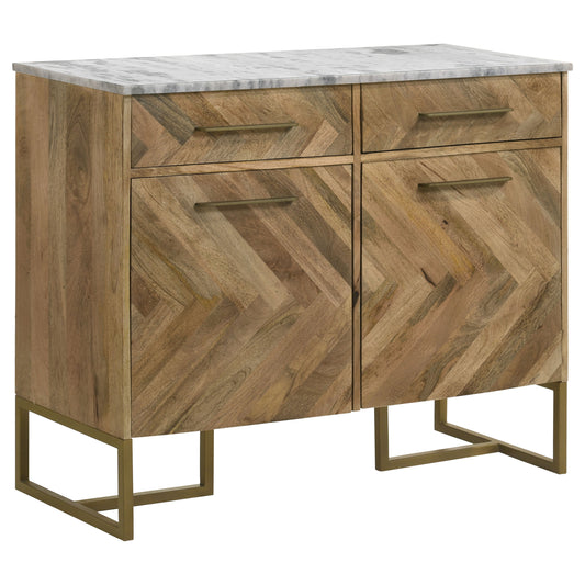 Keaton 2-door Marble Top Herringbone Accent Cabinet Natural