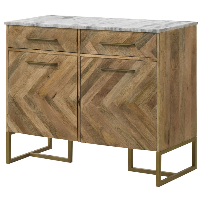 Keaton 2-door Marble Top Herringbone Accent Cabinet Natural