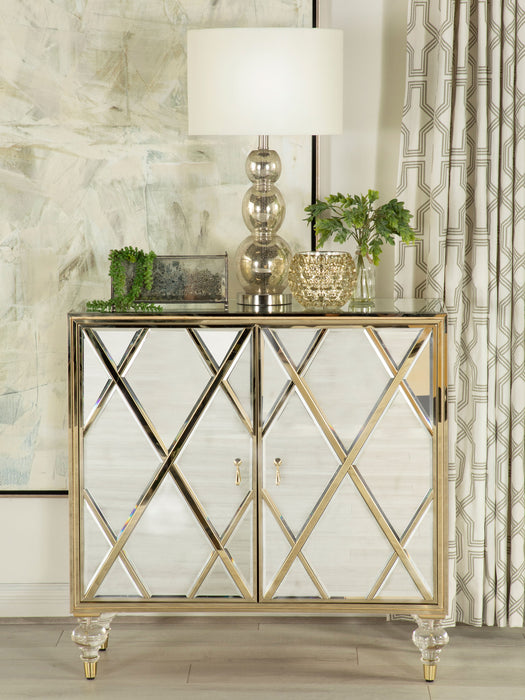 Astilbe 2-door Mirrored Accent Cabinet Silver and Champagne