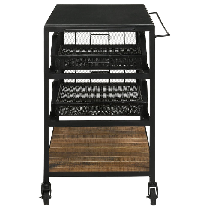 Evander Marble Top Kitchen Cart with Removable Shelves Black