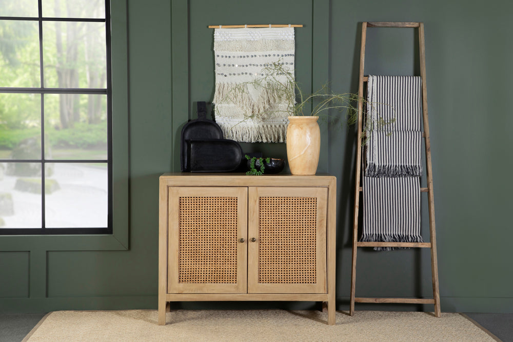 Zamora 2-door Wood Accent Cabinet with Woven Cane Natural