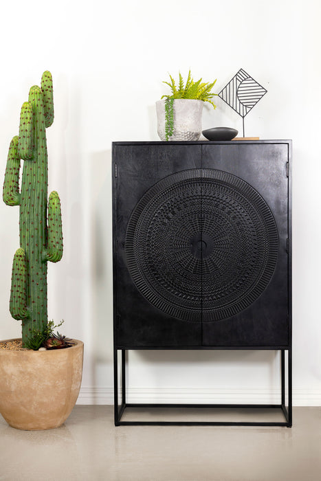 Jenna 2-door Mango Wood Mandala Pattern Accent Cabinet Black