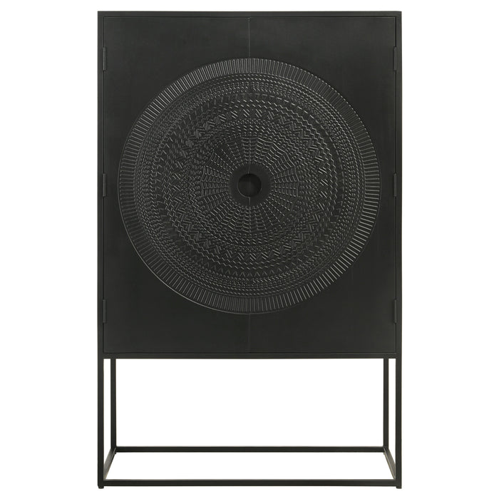 Jenna 2-door Mango Wood Mandala Pattern Accent Cabinet Black