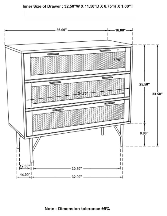 Zamora 3-drawer Wood Accent Cabinet with Woven Cane Natural