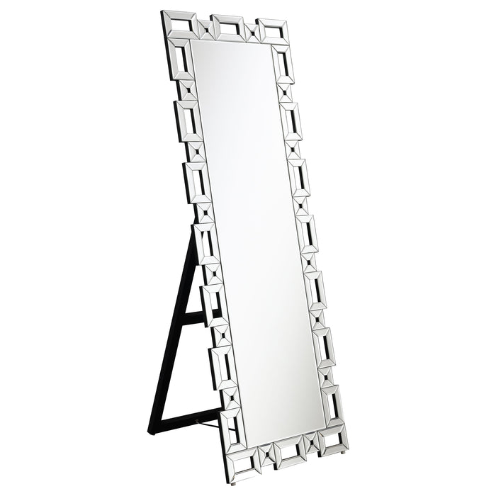 Tavin 24 x 65 Inch Geometric Frame Standing Mirror Silver