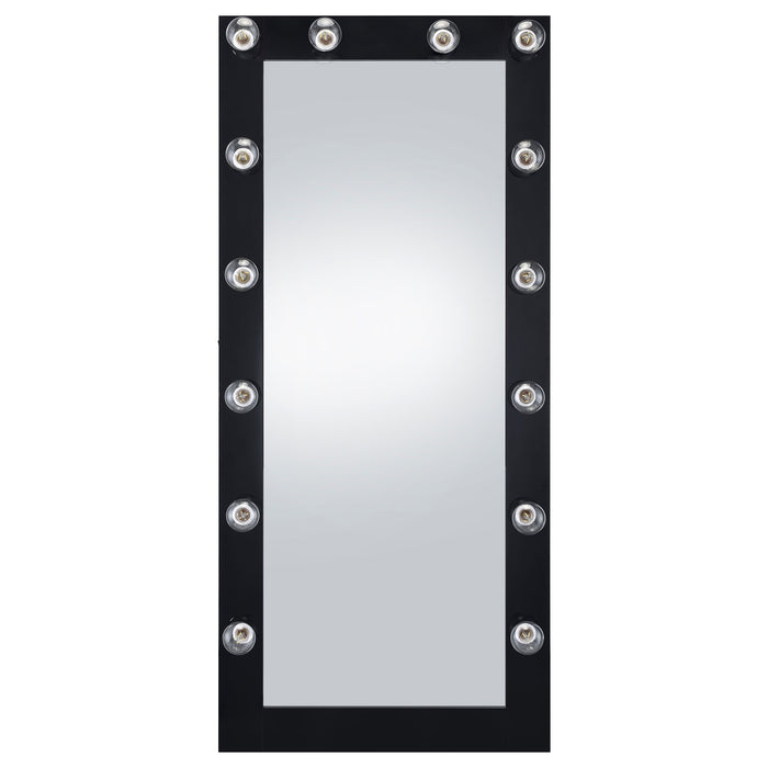 Zayan 32 x 71 Inch Floor Mirror LED Lighting Black Gloss